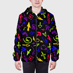 Куртка с капюшоном мужская Паттерн из разноцветных стрелочек, цвет: 3D-черный — фото 2
