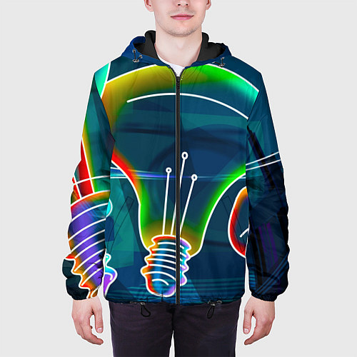 Мужская куртка Неоновые лампы - коллаж / 3D-Черный – фото 3