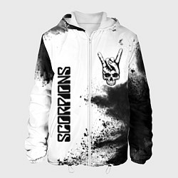 Куртка с капюшоном мужская Scorpions и рок символ на светлом фоне, цвет: 3D-белый
