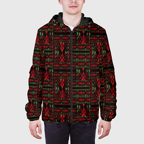 Мужская куртка Красно зеленый лоскутный узор змеиной кожи имитаци / 3D-Черный – фото 3