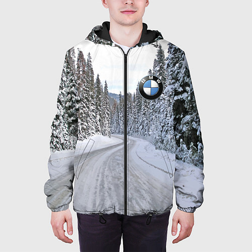 Мужская куртка BMW - зимняя дорога через лес / 3D-Черный – фото 3