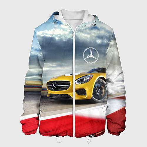 Мужская куртка Mercedes AMG V8 Biturbo на трассе / 3D-Белый – фото 1