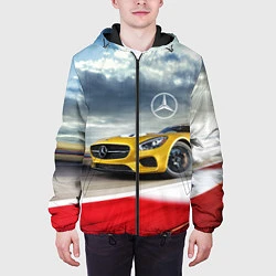 Куртка с капюшоном мужская Mercedes AMG V8 Biturbo на трассе, цвет: 3D-черный — фото 2