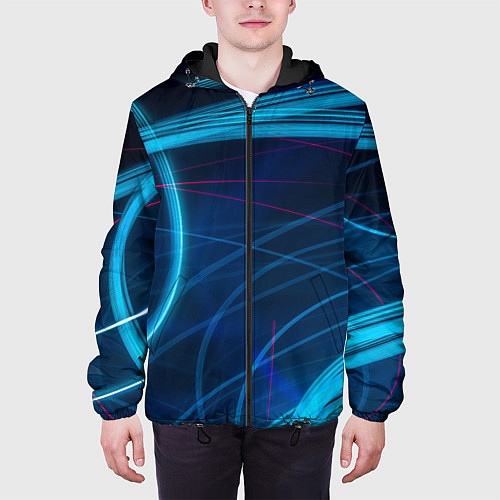 Мужская куртка Синие абстрактные линии в темноте / 3D-Черный – фото 3