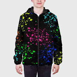 Куртка с капюшоном мужская Брызги неоновых красок, цвет: 3D-черный — фото 2