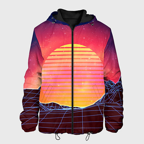 Мужская куртка Абстрактные 3D неоновые горы на закате / 3D-Черный – фото 1