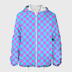 Куртка с капюшоном мужская Фиолетовые и голубые квадратики, цвет: 3D-белый