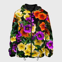 Куртка с капюшоном мужская Разноцветная петуния, цвет: 3D-черный