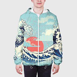 Куртка с капюшоном мужская Морской пейзаж с большими волнами на закате, цвет: 3D-белый — фото 2