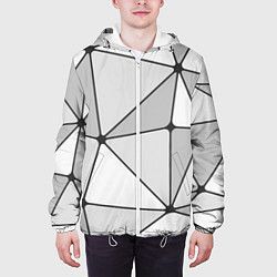 Куртка с капюшоном мужская Геометрические линии на сером фоне, цвет: 3D-белый — фото 2