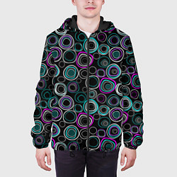 Куртка с капюшоном мужская Узор ретро круги и кольца на черном фоне, цвет: 3D-черный — фото 2