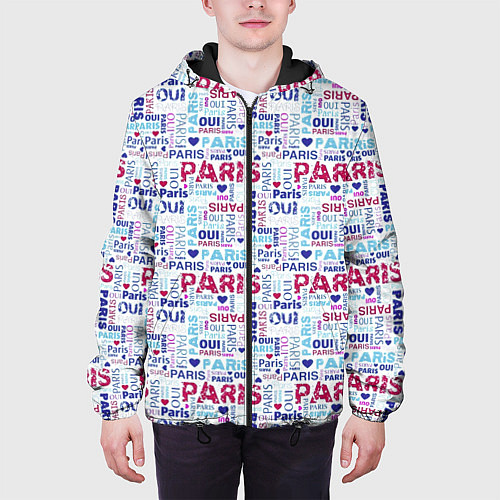 Мужская куртка Парижская бумага с надписями - текстура / 3D-Черный – фото 3
