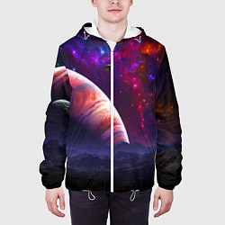 Куртка с капюшоном мужская Бесконечное космическое пространство - Планета, цвет: 3D-белый — фото 2