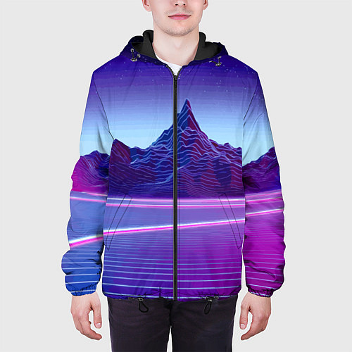 Мужская куртка Neon mountains - Vaporwave / 3D-Черный – фото 3