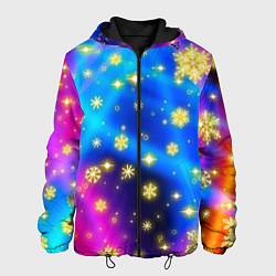 Куртка с капюшоном мужская Снежинки и звезды - яркие цвета, цвет: 3D-черный
