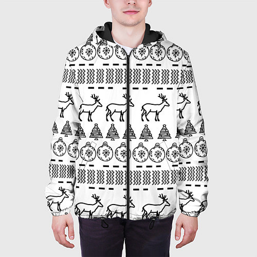 Мужская куртка Черно-белый узор с оленями / 3D-Черный – фото 3