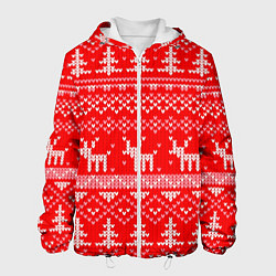 Куртка с капюшоном мужская Рождественский красный свитер с оленями, цвет: 3D-белый