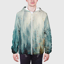Куртка с капюшоном мужская Абстрактные водянистые паттерны и краски, цвет: 3D-белый — фото 2