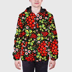 Куртка с капюшоном мужская Русские узоры - цветы и ягоды, цвет: 3D-черный — фото 2