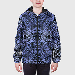 Куртка с капюшоном мужская Ажурный модный кружевной синий узор, цвет: 3D-черный — фото 2