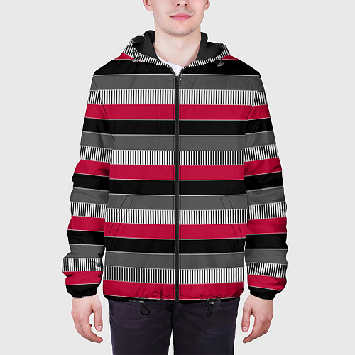 Мужская куртка Красно-черный полосатый современный узор / 3D-Черный – фото 3