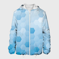 Куртка с капюшоном мужская Светло-синяя текстура-паттерн, цвет: 3D-белый