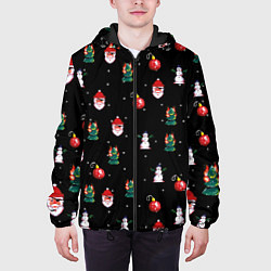 Куртка с капюшоном мужская Новогодний узор с крутым дедом, цвет: 3D-черный — фото 2