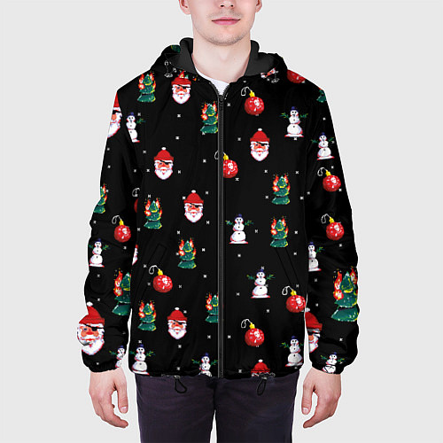 Мужская куртка Новогодний узор с крутым дедом / 3D-Черный – фото 3