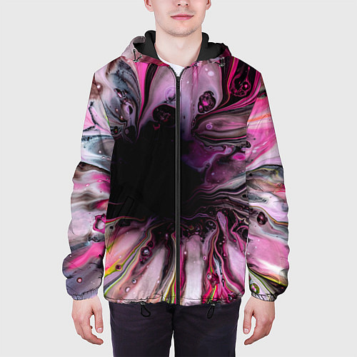 Мужская куртка Розовые краски и волны / 3D-Черный – фото 3