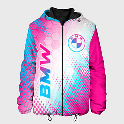 Куртка с капюшоном мужская BMW neon gradient style: надпись, символ, цвет: 3D-черный