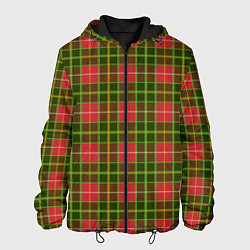 Куртка с капюшоном мужская Ткань Шотландка красно-зелёная, цвет: 3D-черный