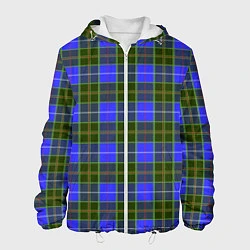 Куртка с капюшоном мужская Ткань Шотландка сине-зелёная, цвет: 3D-белый