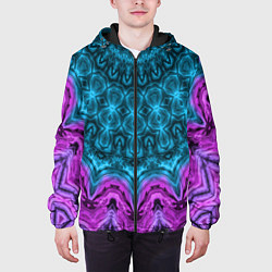Куртка с капюшоном мужская Малиново-синий орнамент калейдоскоп, цвет: 3D-черный — фото 2