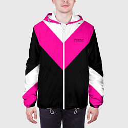 Куртка с капюшоном мужская FIRM черный с розовой вставкой, цвет: 3D-белый — фото 2