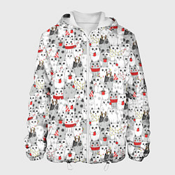 Куртка с капюшоном мужская Новогодний паттерн с котиками, цвет: 3D-белый