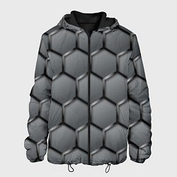 Куртка с капюшоном мужская Стальные шестигранники на сером фоне, цвет: 3D-черный