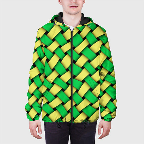 Мужская куртка Жёлто-зелёная плетёнка - оптическая иллюзия / 3D-Черный – фото 3