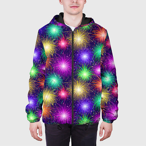 Мужская куртка Праздничный салют - фейерверк / 3D-Черный – фото 3