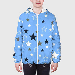 Куртка с капюшоном мужская Звёзды на голубом фоне, цвет: 3D-белый — фото 2