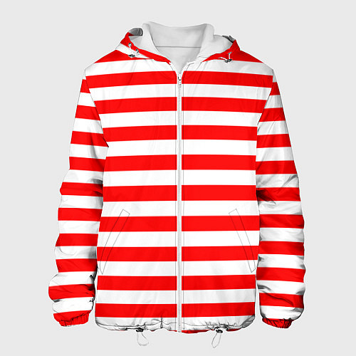 Мужская куртка Красный полосатый новогодний леденец / 3D-Белый – фото 1
