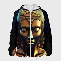 Куртка с капюшоном мужская Нейросеть - золотая статуя египетской царицы, цвет: 3D-белый