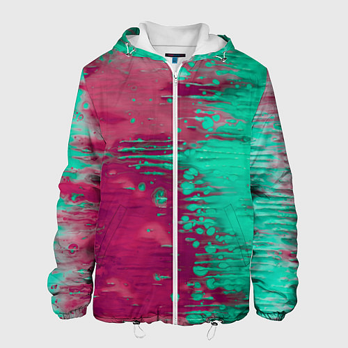 Мужская куртка Светло-розовые и зелёные краски растекаются / 3D-Белый – фото 1