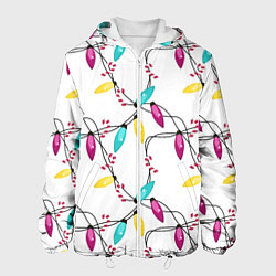Куртка с капюшоном мужская Новогодняя гирлянда белая, цвет: 3D-белый