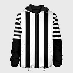 Куртка с капюшоном мужская Черно белый узор в полоску, цвет: 3D-черный