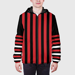 Куртка с капюшоном мужская Красно черный полосатый узор, цвет: 3D-черный — фото 2