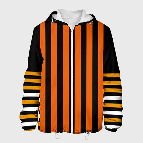 Мужская куртка Полосатый узор в красных оранжевых тонах на черном / 3D-Белый – фото 1