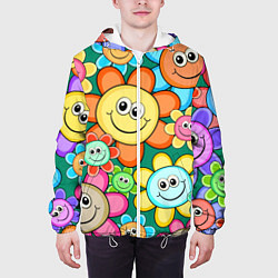Куртка с капюшоном мужская Ромашки - смайлы, цвет: 3D-белый — фото 2