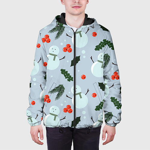 Мужская куртка Снеговики и ягодки / 3D-Черный – фото 3