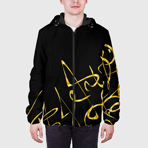 Мужская куртка Золотая каллиграфия на черном фоне / 3D-Черный – фото 3