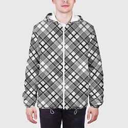 Куртка с капюшоном мужская Черно белый узор в косую клетку, цвет: 3D-белый — фото 2